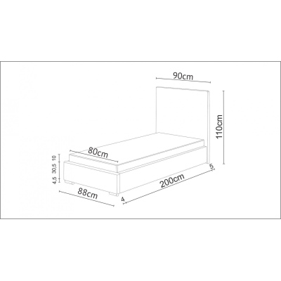 Einzelbett 80x200 FLEK 1 – grau