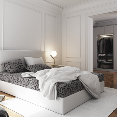 Doppelbett aus Öko-Leder mit Stauraum 140x200 LUDMILA – weiß / grau