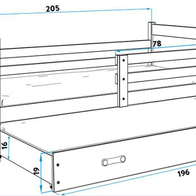 Kinderbett mit Zustellbett und Matratzen 90x200 FERGUS – Kiefer / Weiß