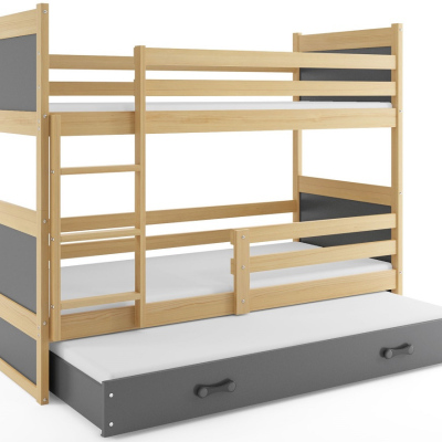 Kinderhochbett mit Zustellbett ohne Matratzen 90x200 FERGUS – Kiefer / Graphit