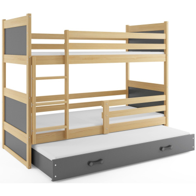 Kinderhochbett mit Zustellbett ohne Matratzen 90x200 FERGUS – Kiefer / Graphit