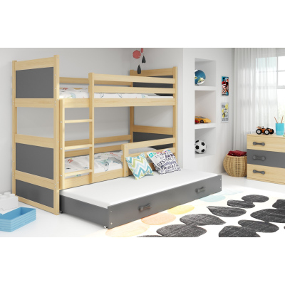 Kinderhochbett mit Zustellbett ohne Matratzen 90x200 FERGUS – Kiefer / Graphit