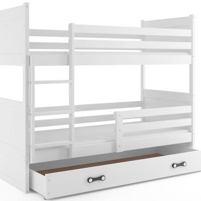 Kinderhochbett mit Stauraum und Matratzen 90x200 FERGUS – Weiß