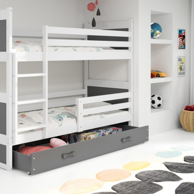 Kinderhochbett mit Stauraum und Matratzen 90x200 FERGUS – Weiß / Graphit