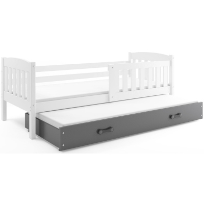 Kinderbett mit Zustellbett und Matratzen 90x200 BRIGID – Weiß / Graphit