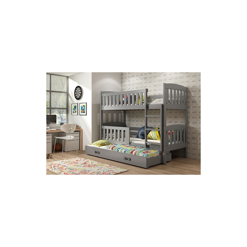 Kinderhochbett mit Zustellbett und Matratzen 90x200 BRIGID – Graphit