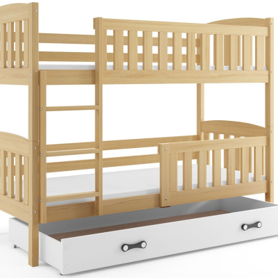 Kinderhochbett mit Stauraum ohne Matratze 90x200 BRIGID – Kiefer / Weiß