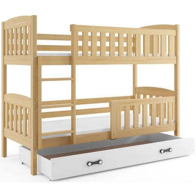 Kinderhochbett mit Stauraum ohne Matratze 90x200 BRIGID – Kiefer / Weiß
