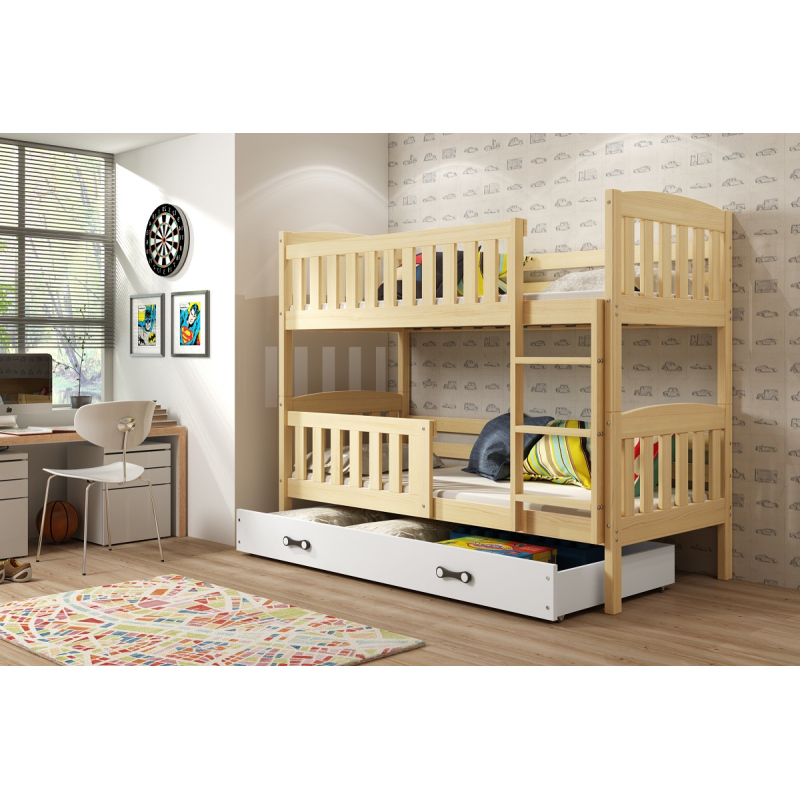 Kinderhochbett mit Stauraum ohne Matratze 90x200 BRIGID – Kiefer / Weiß