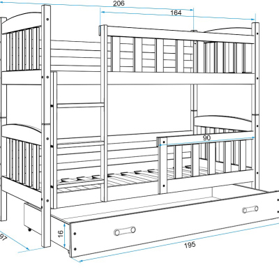 Kinderhochbett mit Stauraum ohne Matratze 90x200 BRIGID – Kiefer / Weiß