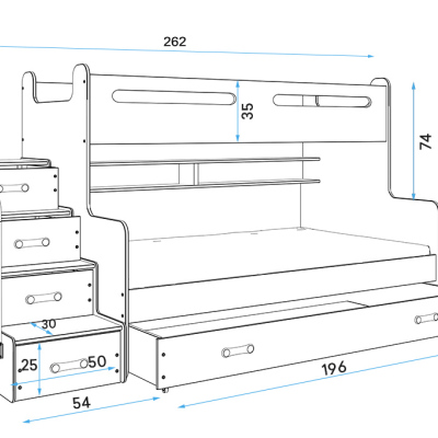 Kinderhochbett mit Stauraum und Matratzen 80x200 IDA 3 – Weiß / Graphit