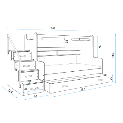 Kinderhochbett mit Stauraum und Matratzen 80x200 IDA 3 – Weiß / Graphit