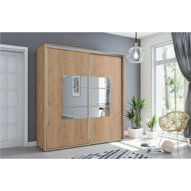 Kleiderschrank mit Spiegel 230/215 ANASTACIO – Eiche craft Gold