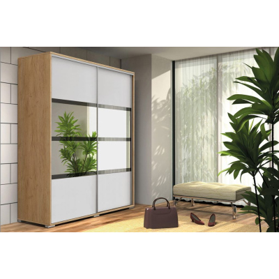 Geräumiger Kleiderschrank mit Spiegel 100/245 CELESTINO 2 – Eiche Craft Gold / weiß