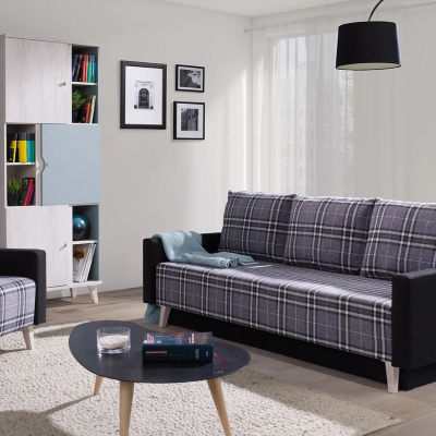 Gepolstertes Schlafsofa mit Stauraum MURIEL - weiß/schwarz
