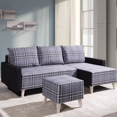 Gepolstertes Polster-Schlafsofa mit Stauraum MURIEL - weiß/schwarz
