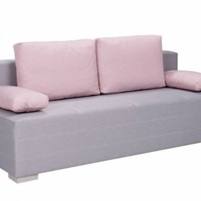 IGOR Schlafsofa mit Stauraum und Kissen - graue / rosa Kissen