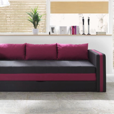 Schlafsofa mit Kissen EWALD - grau/rosa