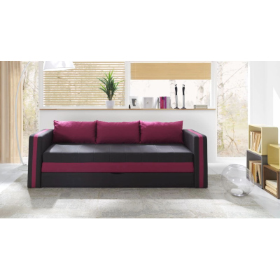 Schlafsofa mit Kissen EWALD - grau/rosa