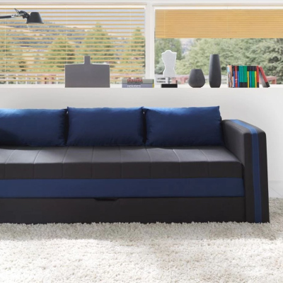 Schlafsofa mit Kissen EWALD - grau/blau