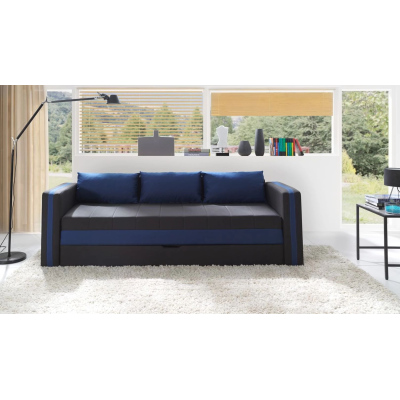Schlafsofa mit Kissen EWALD - grau/blau