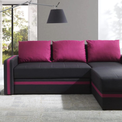 Ecksofa mit Kissen EWALD - grau/rosa