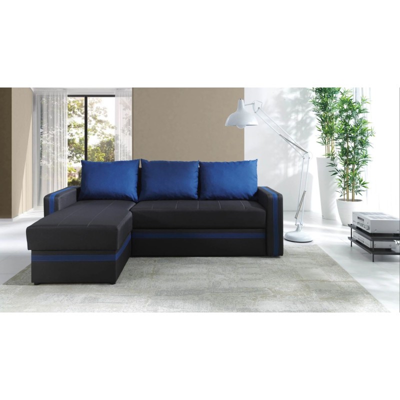 Ecksofa mit Kissen EWALD - grau/blau