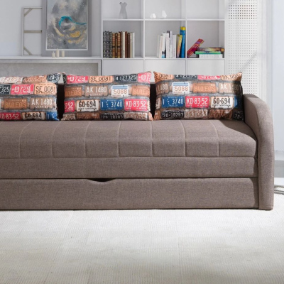 Sofa für Kinderzimmer RADIM - braune / rosa Kissen