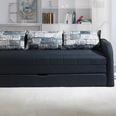RADIM Kinderzimmersofa - grau / blaue Kissen