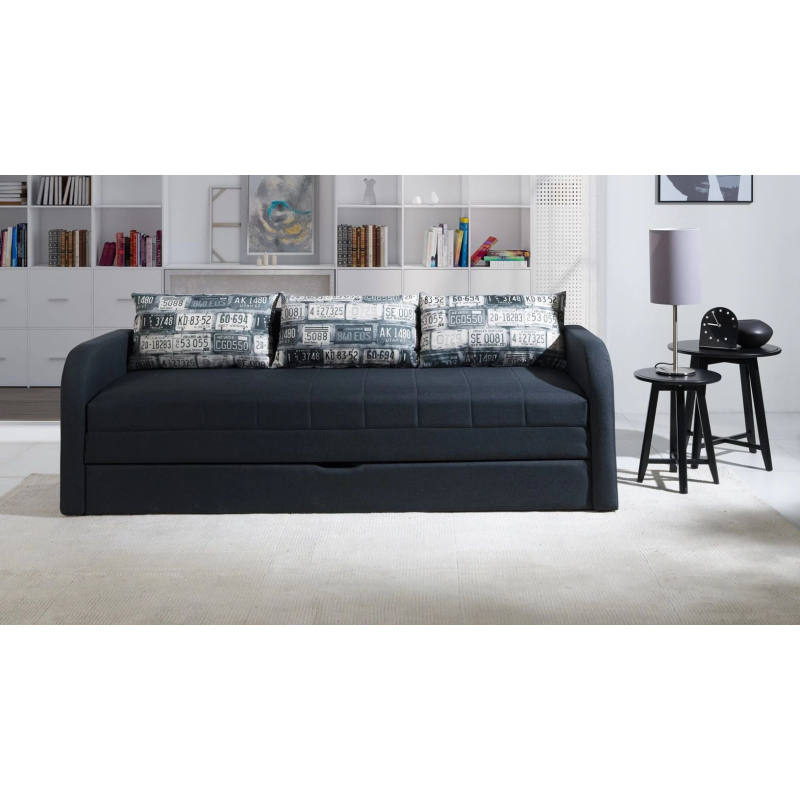 RADIM Kinderzimmersofa - grau / blaue Kissen