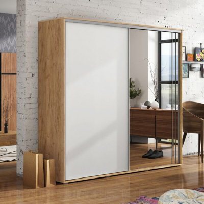 Geräumiger Kleiderschrank mit Spiegel 100/245 HUGO – Eiche Craft Gold / weiß