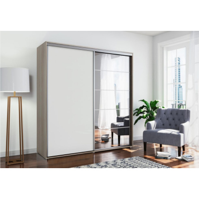 Geräumiger Kleiderschrank mit Spiegel 150/245 JACOBO – Eiche Sonoma / Weiß