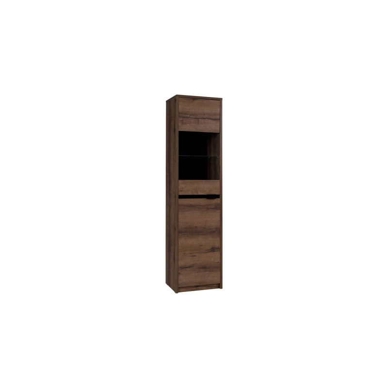Schmale Vitrine für Zimmer DOON – Eiche Monastery / schwarz glänzend