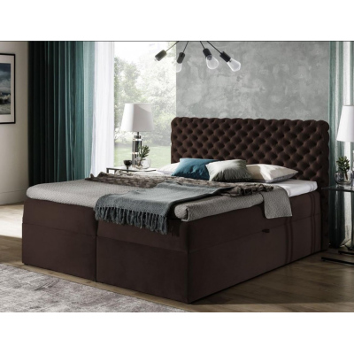 Polsterbett 140x200 CLARITA – Braun + GRATIS Topper