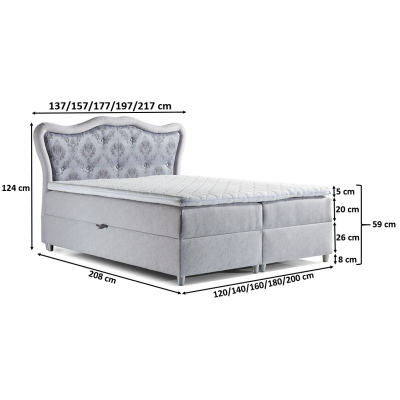 Boxspringbett 120x200 GURI - blaugrau + GRATIS Matratzenauflage