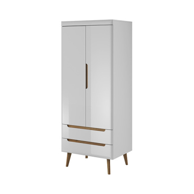 Wohnzimmerschrank NATHANIEL – Breite 80 cm, Weiß Hochglanz / Riviera-Eiche