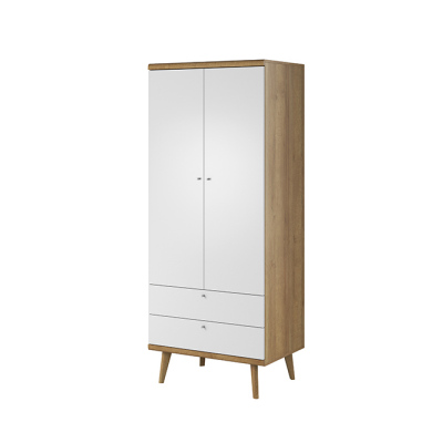 Schrank mit Schubladen PAVLIS – Breite 80 cm, Riviera-Eiche/Weiß