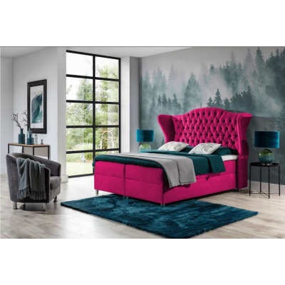 Luxus-Boxspringbett 140x200 RIANA – rosa + GRATIS-Topper