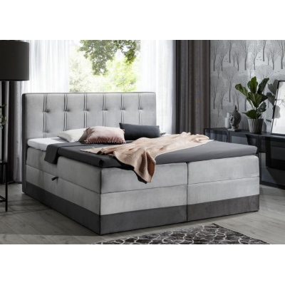 Polsterbett Boxspring 200x200 MARYLIN – Grau + GRATIS Topper