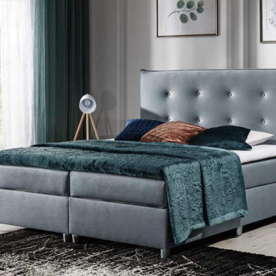 Polsterbett 120x200 PILAR - blau + GRATIS Matratzenauflage
