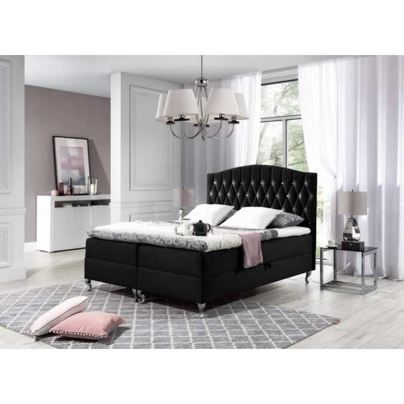Elegantes Bett 180x200 PEGGY – schwarz + Gratis-Topper