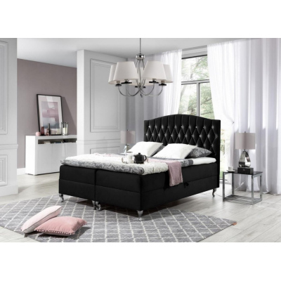 Elegantes Bett 180x200 PEGGY – schwarz + Gratis-Topper