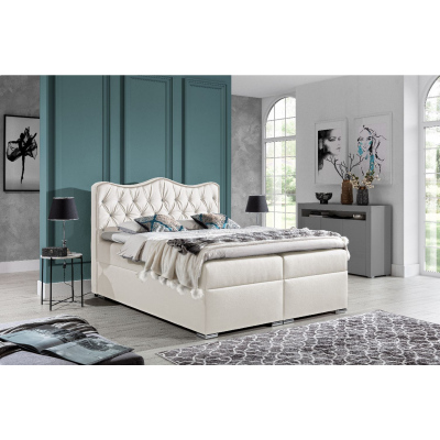 Kontinentales Bett 160x200 SULTAN – weißes Öko-Leder + GRATIS-Topper