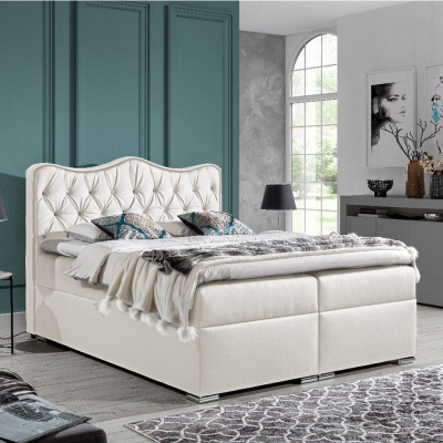 Kontinentales Bett 200x200 SULTAN – weißes Öko-Leder + GRATIS-Topper
