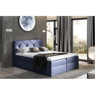 Elegantes Kontinentalbett 200x200 CARMEN – blau + Gratis-Topper