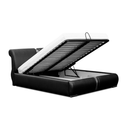 Polsterbett mit Chromaccessoires 160x200 YVONNE – graues Öko-Leder