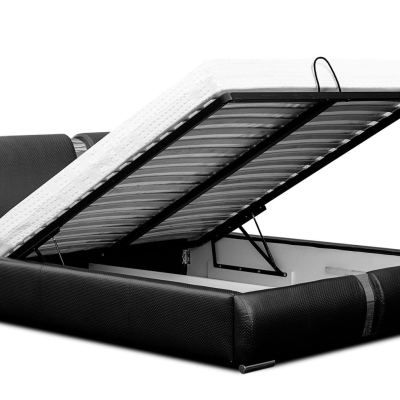 Polsterbett mit Chromaccessoires 200x200 YVONNE – graues Öko-Leder