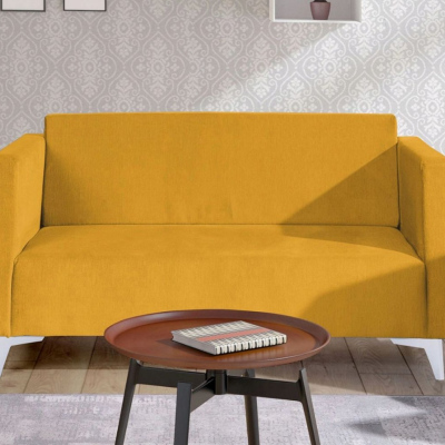 Zweisitzer-Sofa SIMON – gelb / weiße Hochglanzbeine