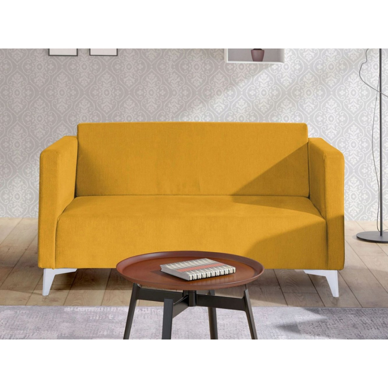 Zweisitzer-Sofa SIMON – gelb / weiße Hochglanzbeine