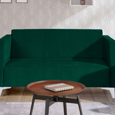 Zweisitzer-Sofa SIMON – dunkelgrün / weiße Hochglanzbeine